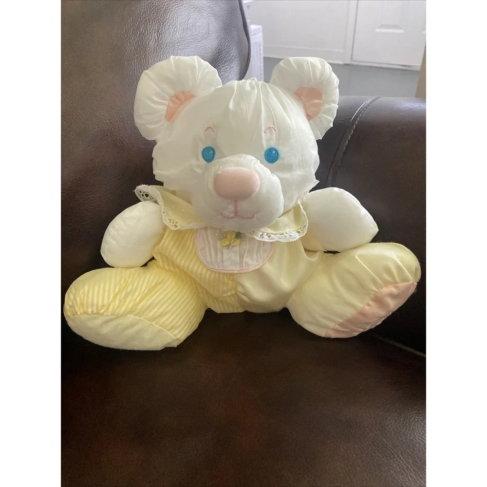 Vintage 1988 Fisher Price Baby Puffalump Bear Mouse Yellow Stripes Rattle Bib